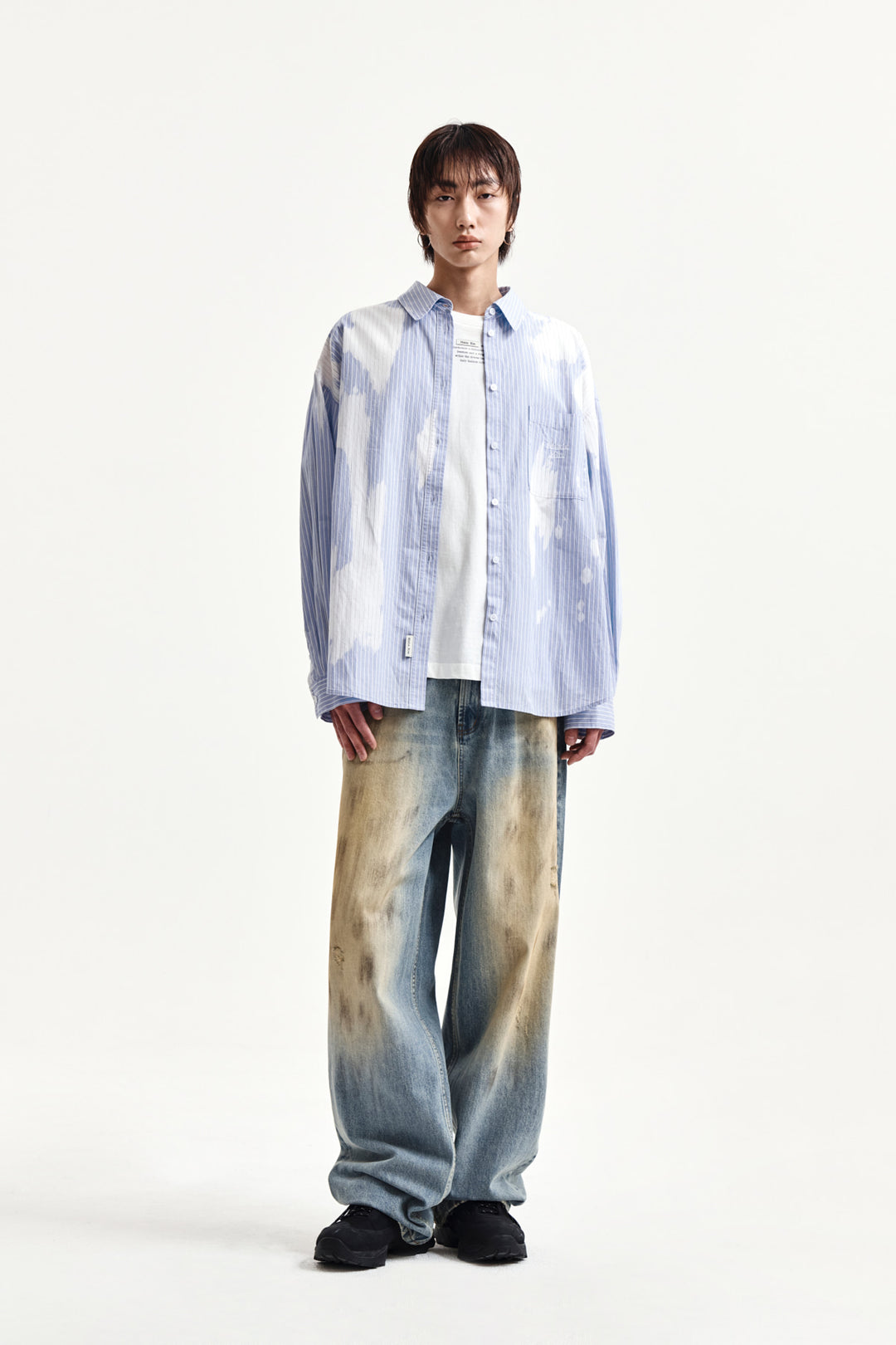 Matin Kim Embroidery Small Logo Shirt — Light Blue