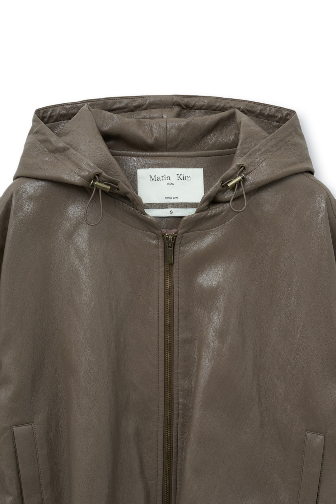 Matin Kim Faux Leather Hoody Crop Jumper — Brown