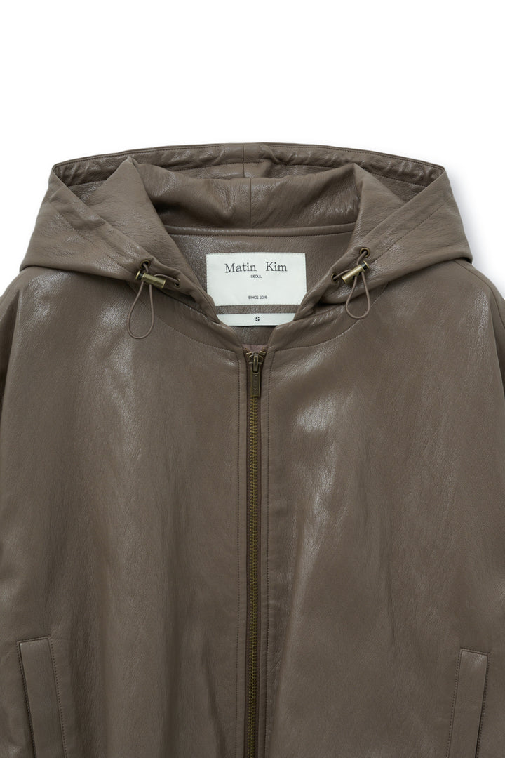 Matin Kim Faux Leather Hoody Crop Jumper — Brown