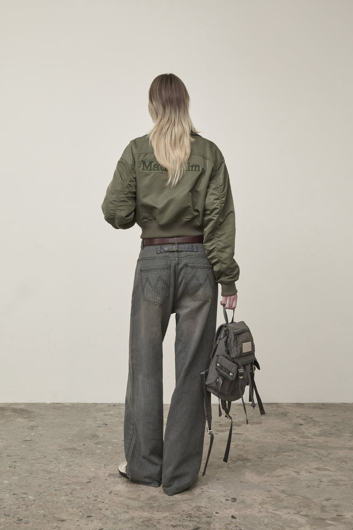 Matin Kim Herringbone Wide Denim in Smoke — Blue