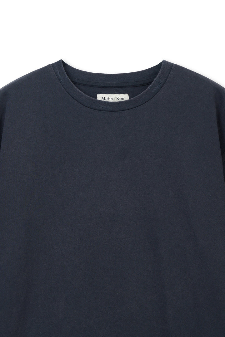 Matin Kim Raw Cut Graffiti Logo Top — Navy blue