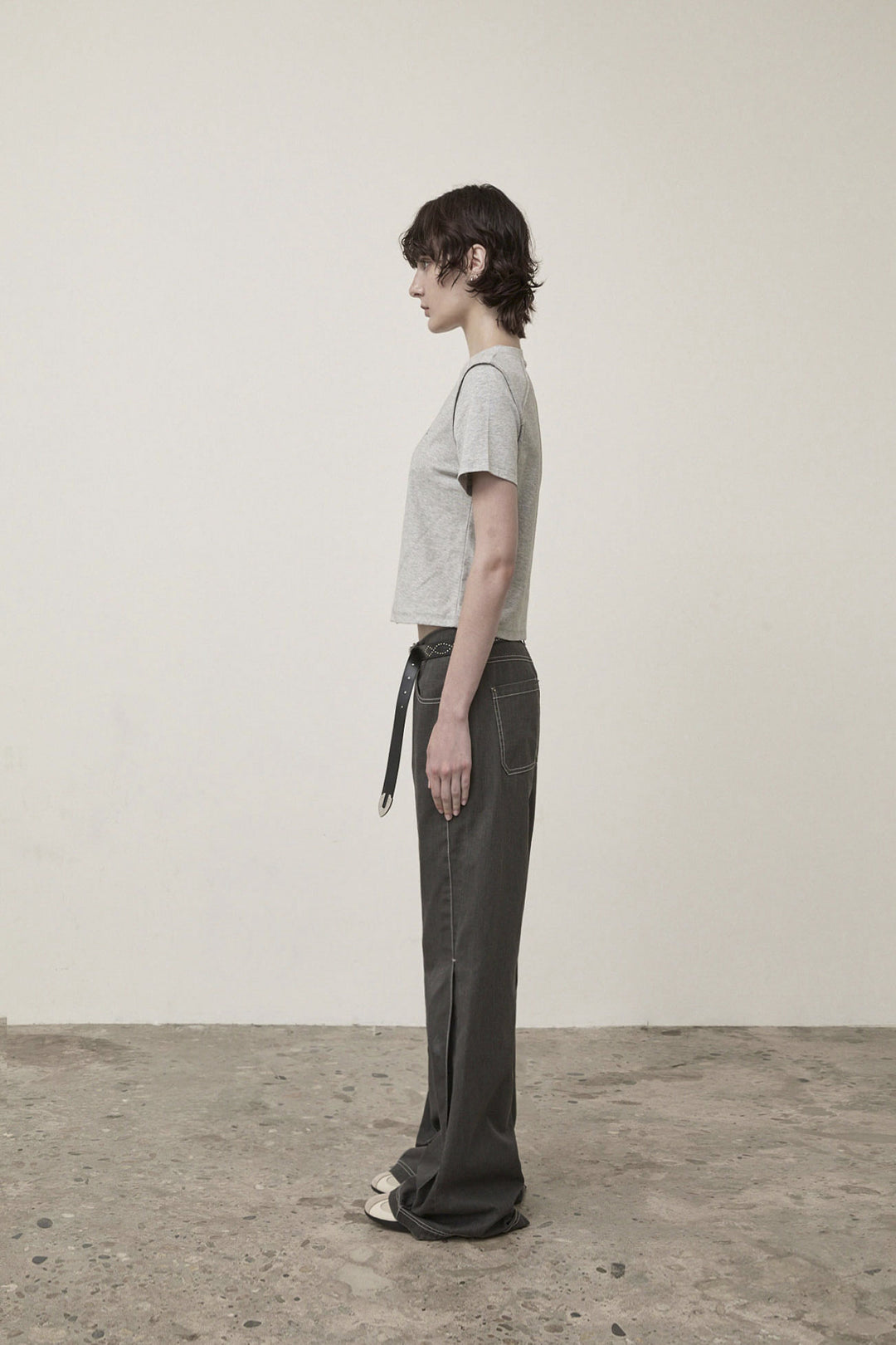 Matin Kim Diagonal Logo Reversible Crop Top — Gray