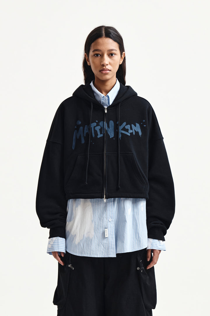 Matin Kim Graffiti Logo Crop Hoodie — Black
