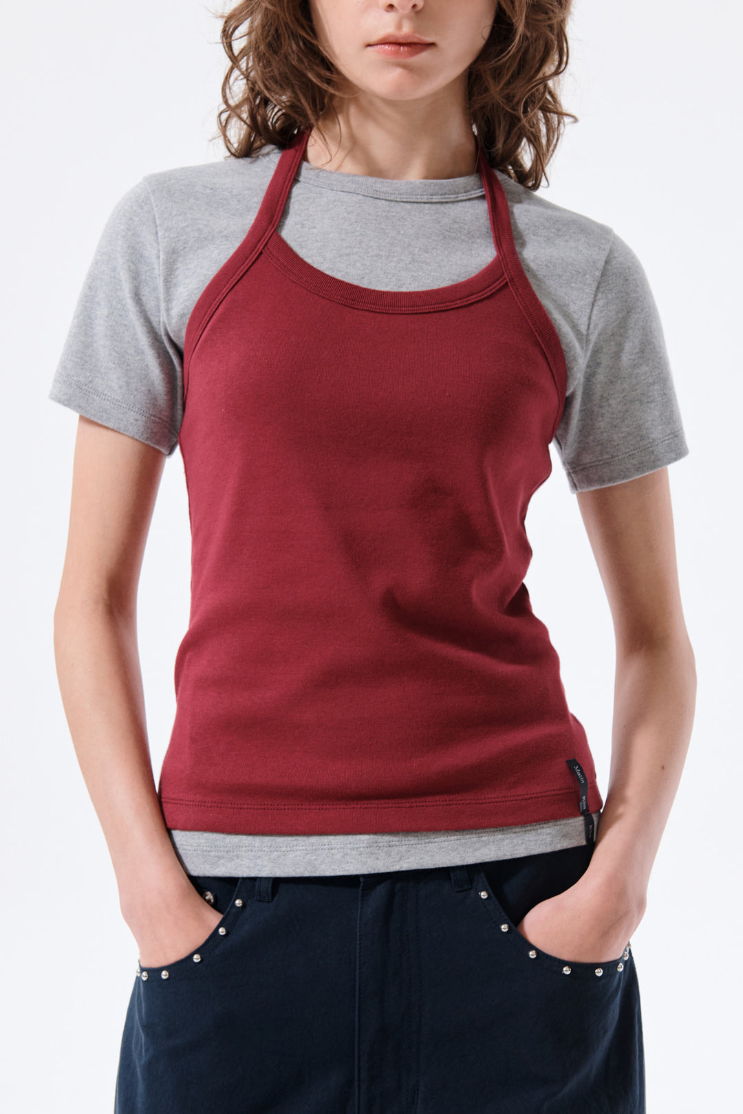 Matin Kim Label Detail Halter Tank — Wine