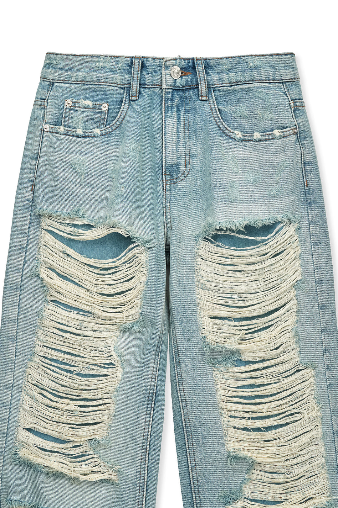 Matin Kim Heavy Destroyed Denim Pants — Light Blue