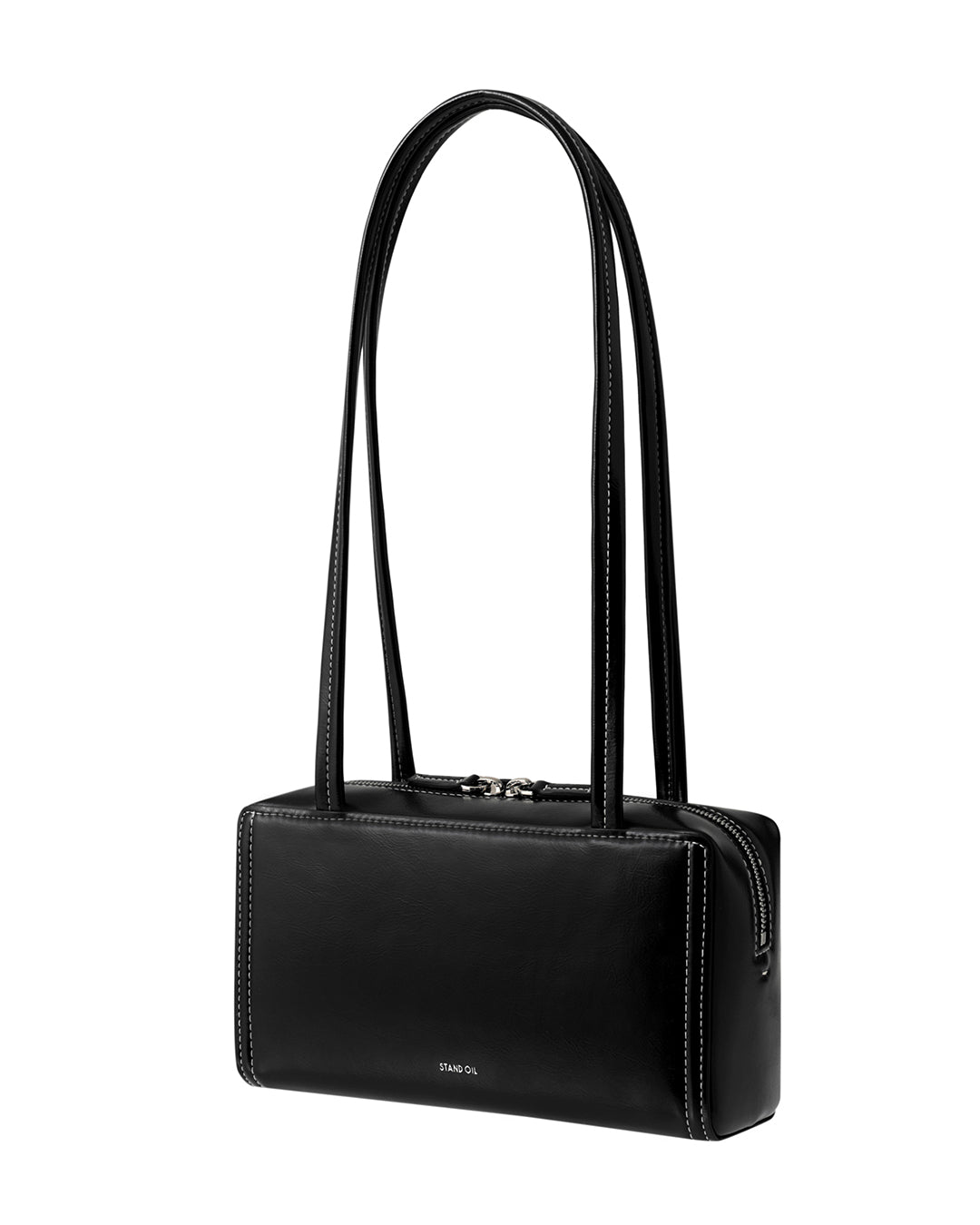 Stand Oil Post Bag — Square Box Shoulder Bag — Stitch Black