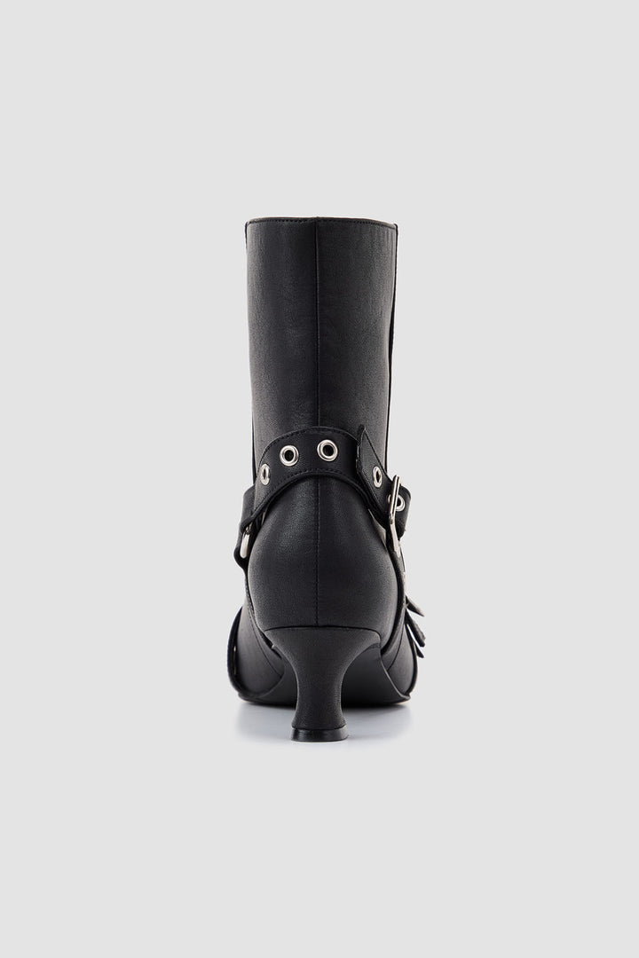 KIMMATIN Laminated Leather Stiletto Ankle Boot — Black