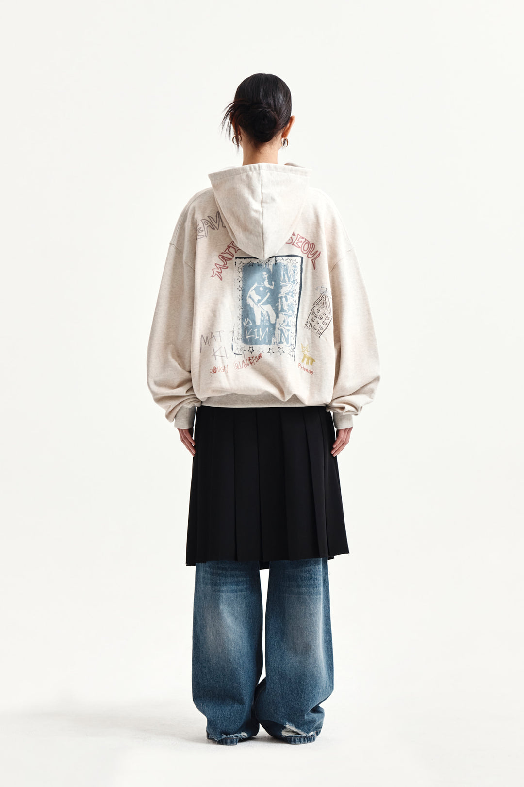 Matin Kim Vintage Washed Graffiti Zip Hoody — Beige