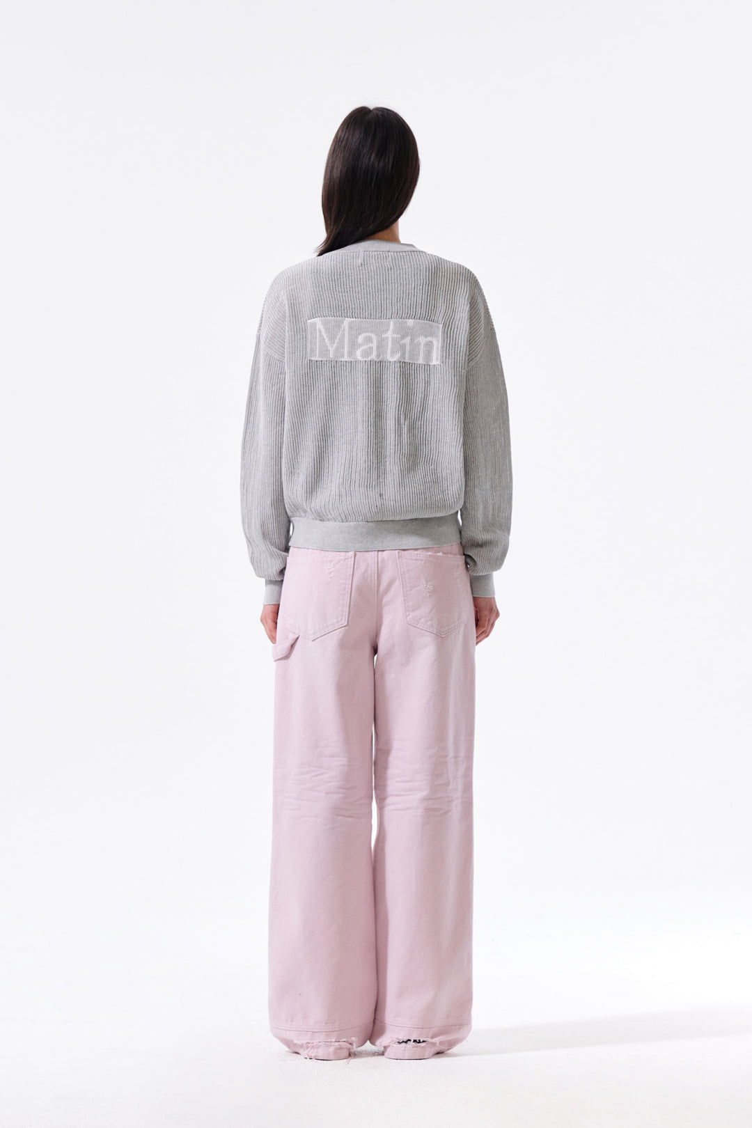 Matin Kim Back Logo Jacquard Mesh Knit Zip — Light Grey