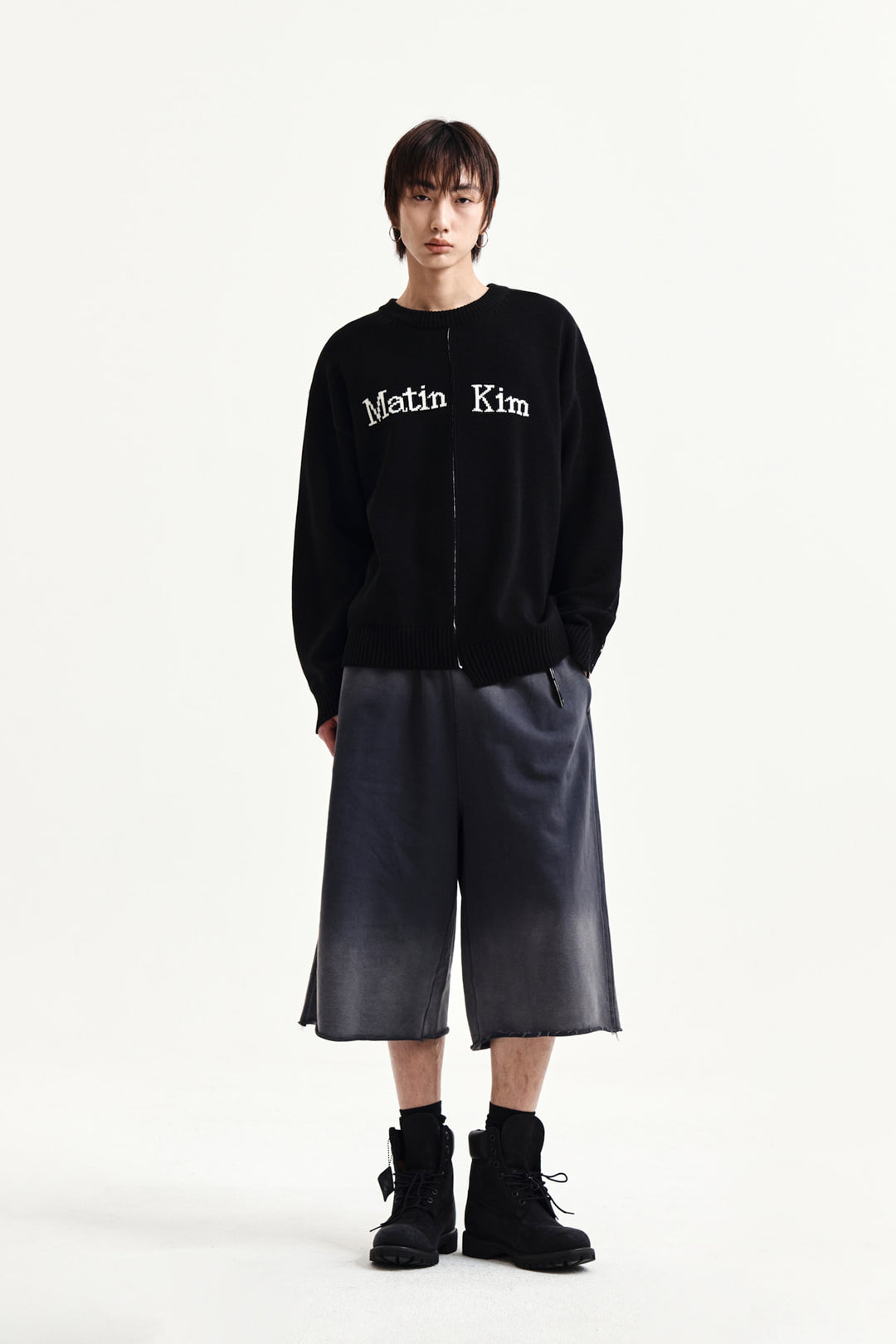 Matin Kim Asymmetric Logo Knit Pullover — Black