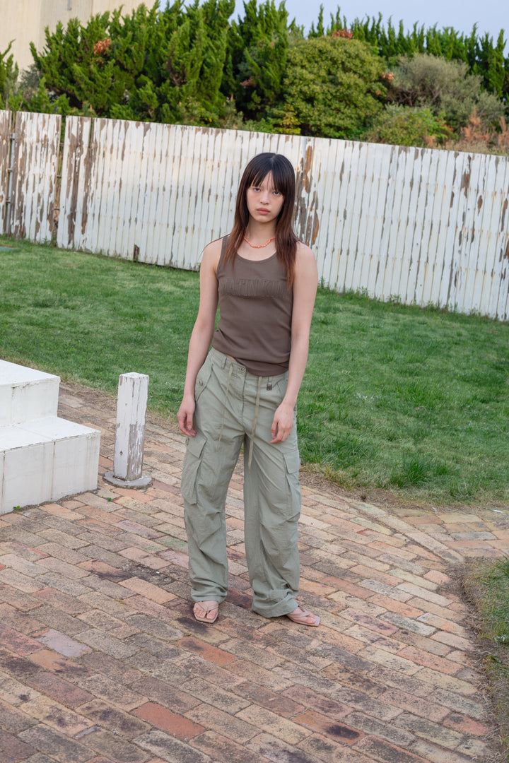 Matin Kim String Nylon Cargo Pants — Khaki