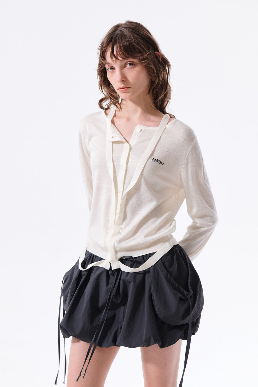 Matin Kim String Detail Knit Cardigan — Cream