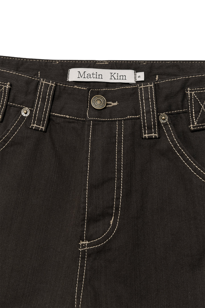 Matin Kim Waist Buckle Curved Twill Denim — Charcoal