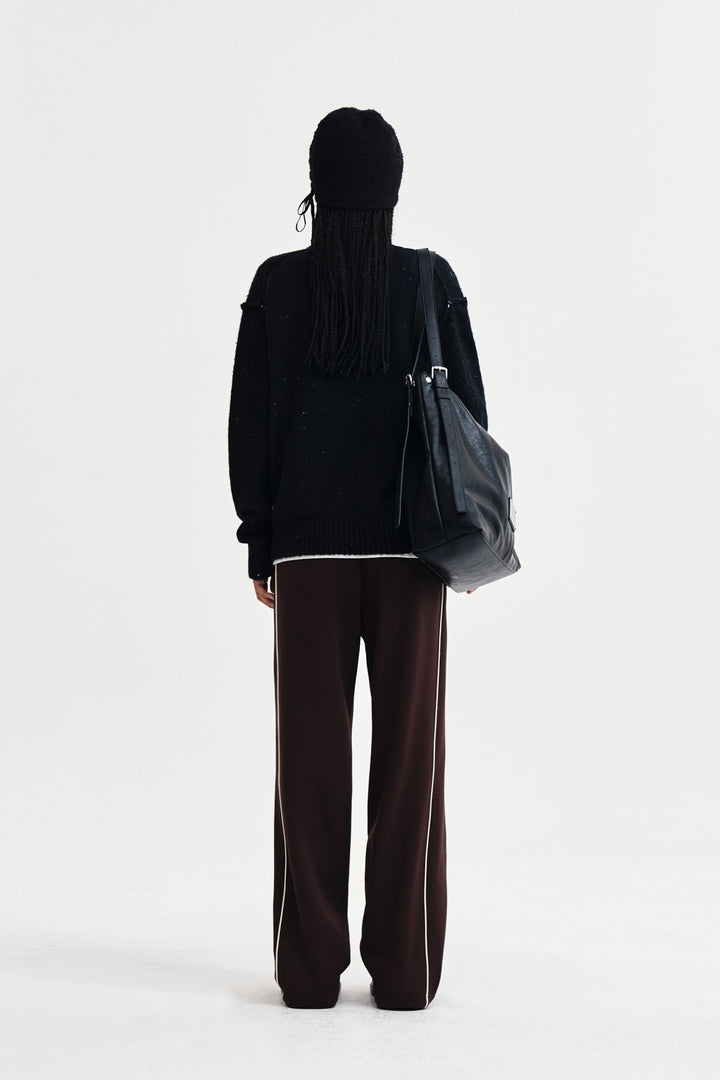 Matin Kim Mixed Yarn Knit Pullover — Dark Navy