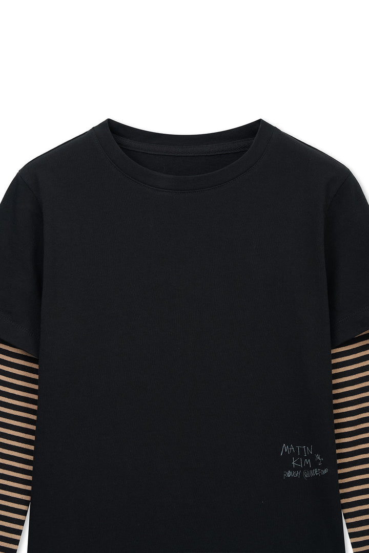 Matin Kim Graffiti Logo Stripe Layered Top — Black
