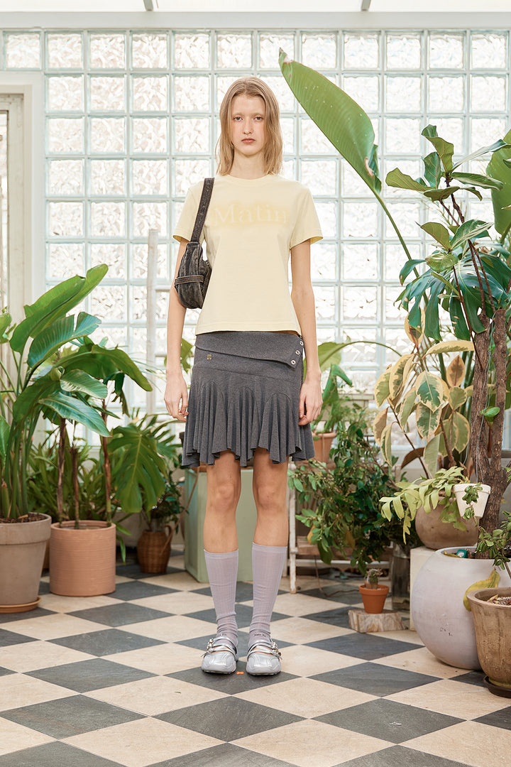 Matin Kim Unbalance Flare Folding Skirt — Charcoal