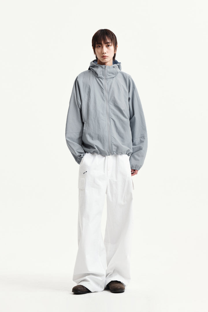 Matin Kim Back Logo Hoody Wind Breaker — Light Grey