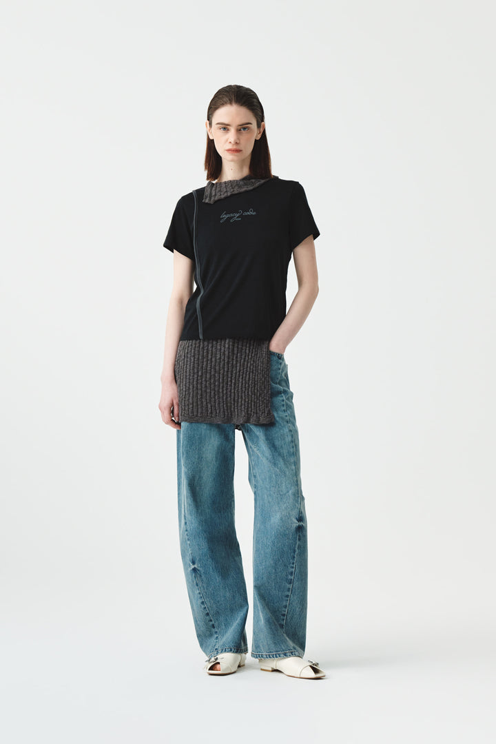 KIMMATIN Back Slit Slim Top — Black