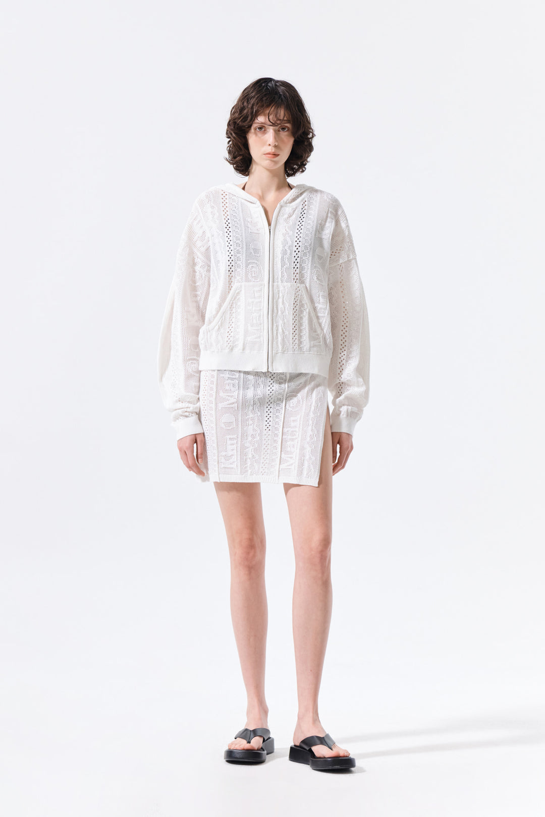 Matin Kim Mesh Logo Wrap Mini Skirt — White