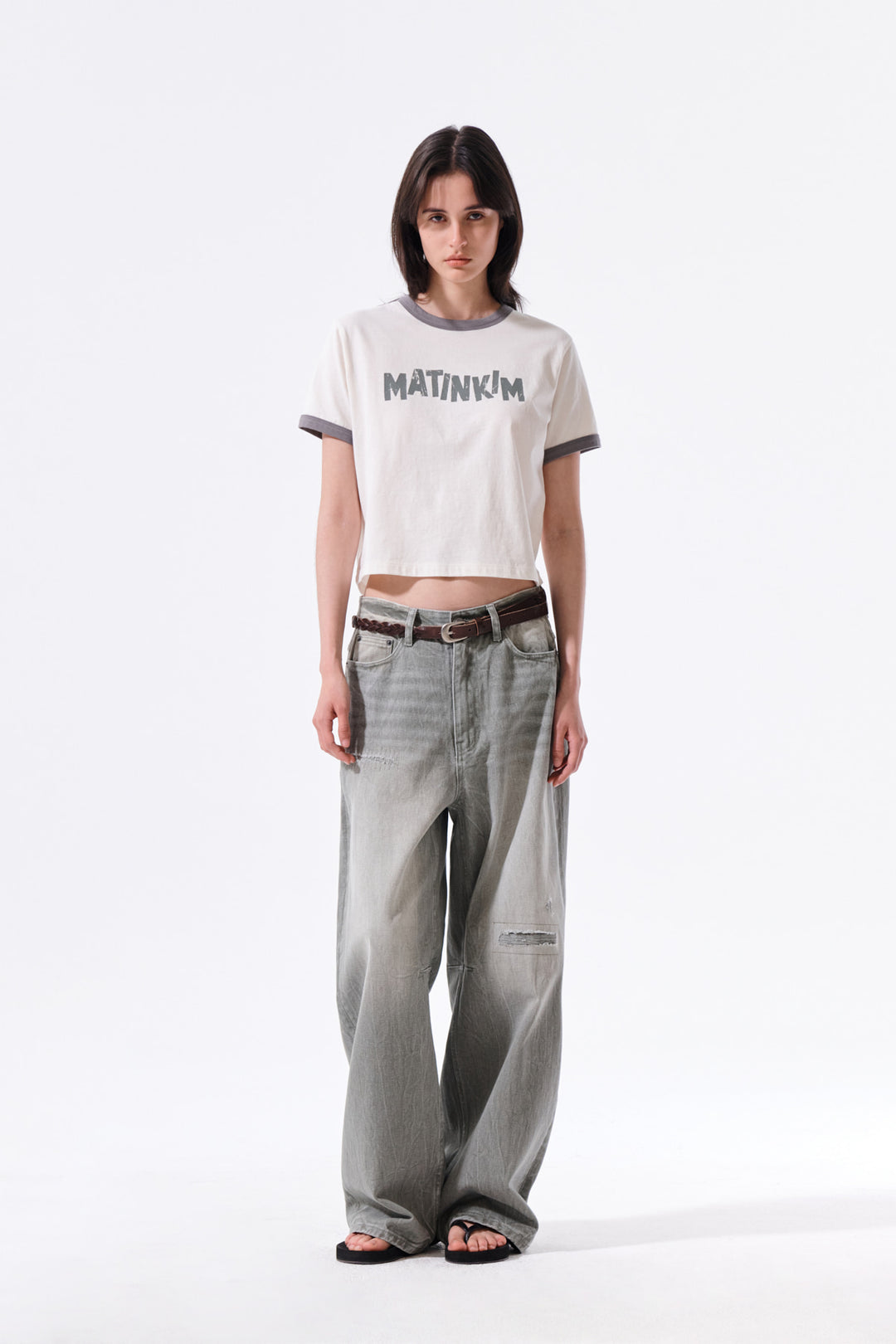 Matin Kim Logo Ringer Crop Top — Cream