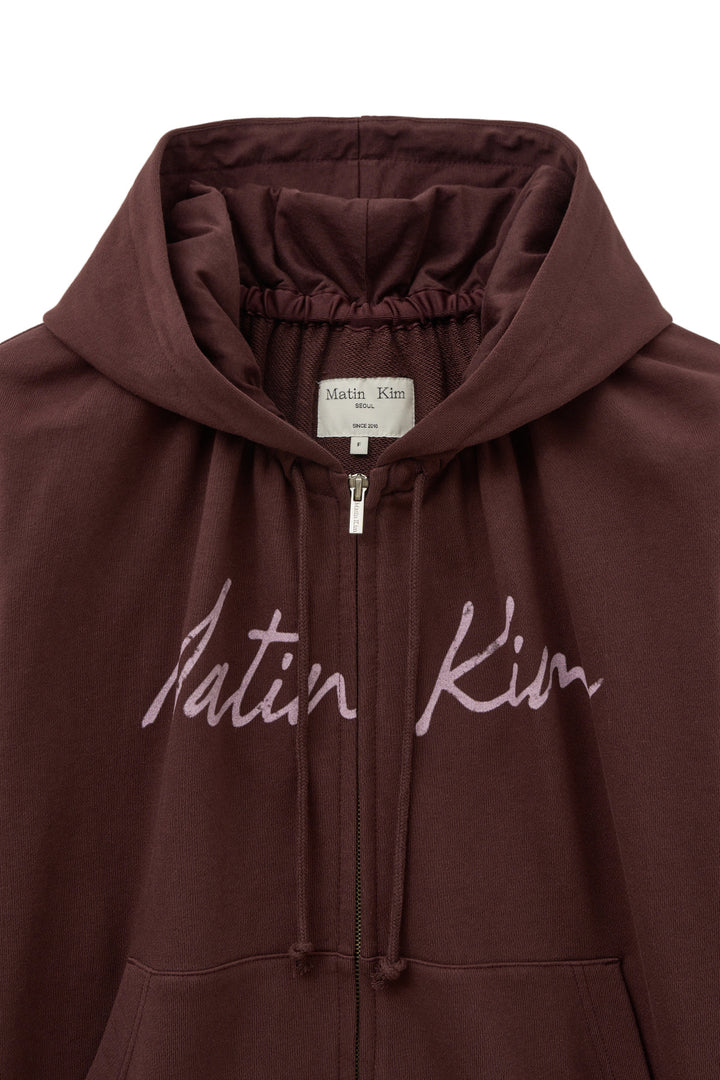Matin Kim Drawstring Point Zip Up Hoody — Burgundy