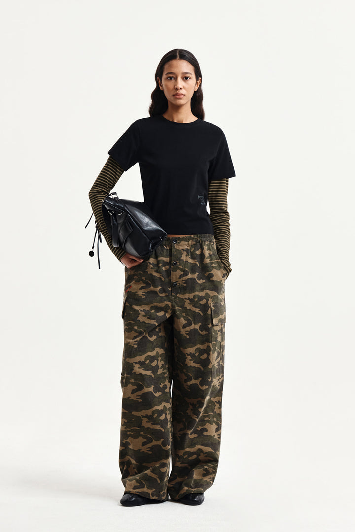 Matin Kim Graffiti Logo Stripe Layered Top — Black