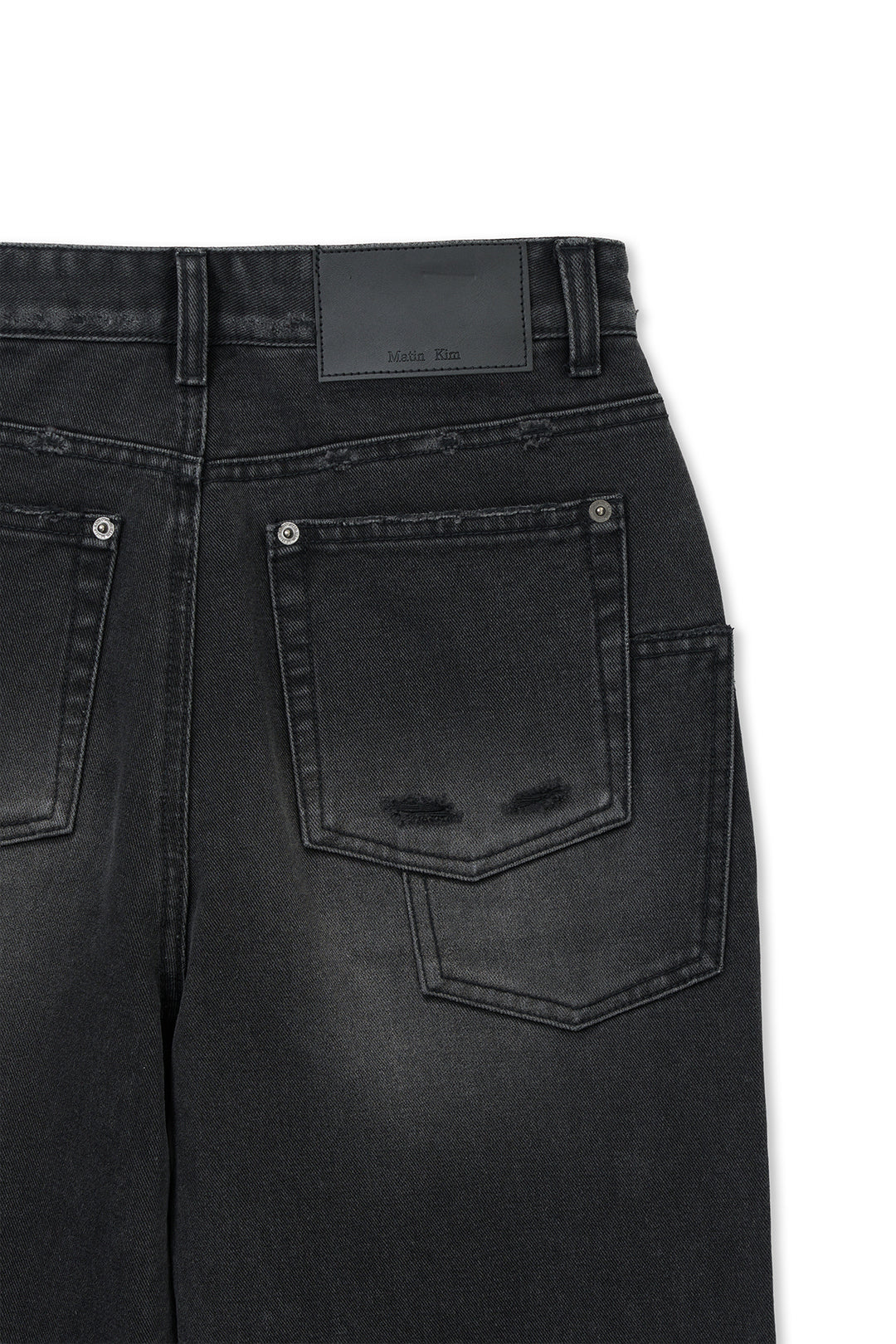 Matin Kim Back Pocket Patch Destroyed Denim — Black