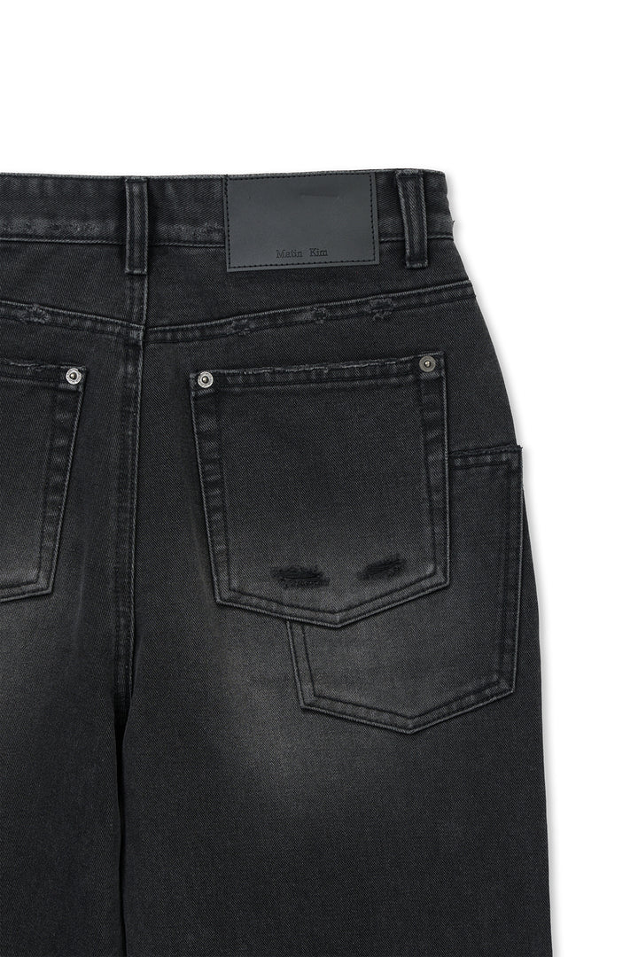 Matin Kim Back Pocket Patch Destroyed Denim — Black