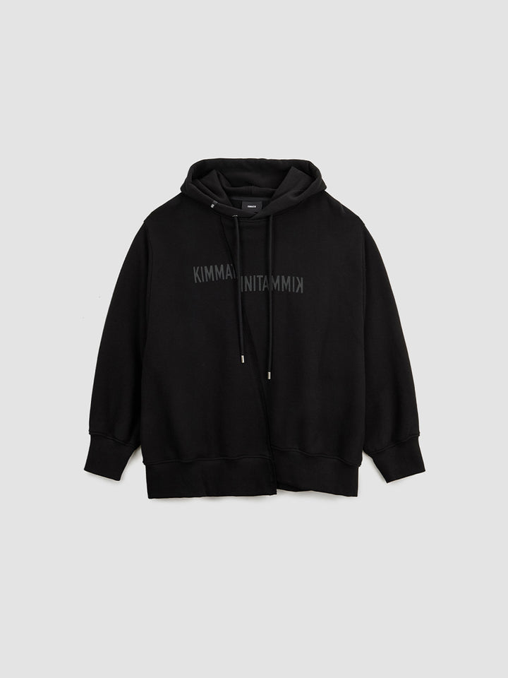 KIMMATIN Blurred Logo Raw Cut Oversize Hoody — Black
