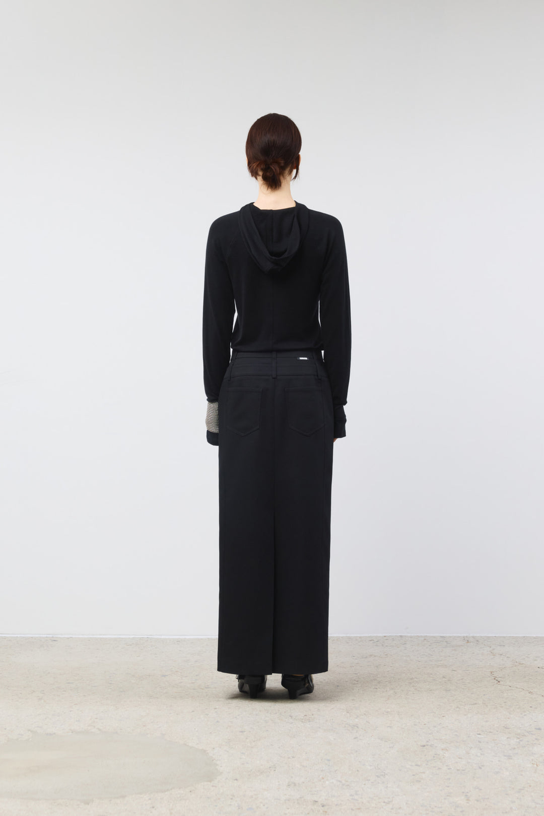 KIMMATIN Back Double Waist Maxi Skirt — Black