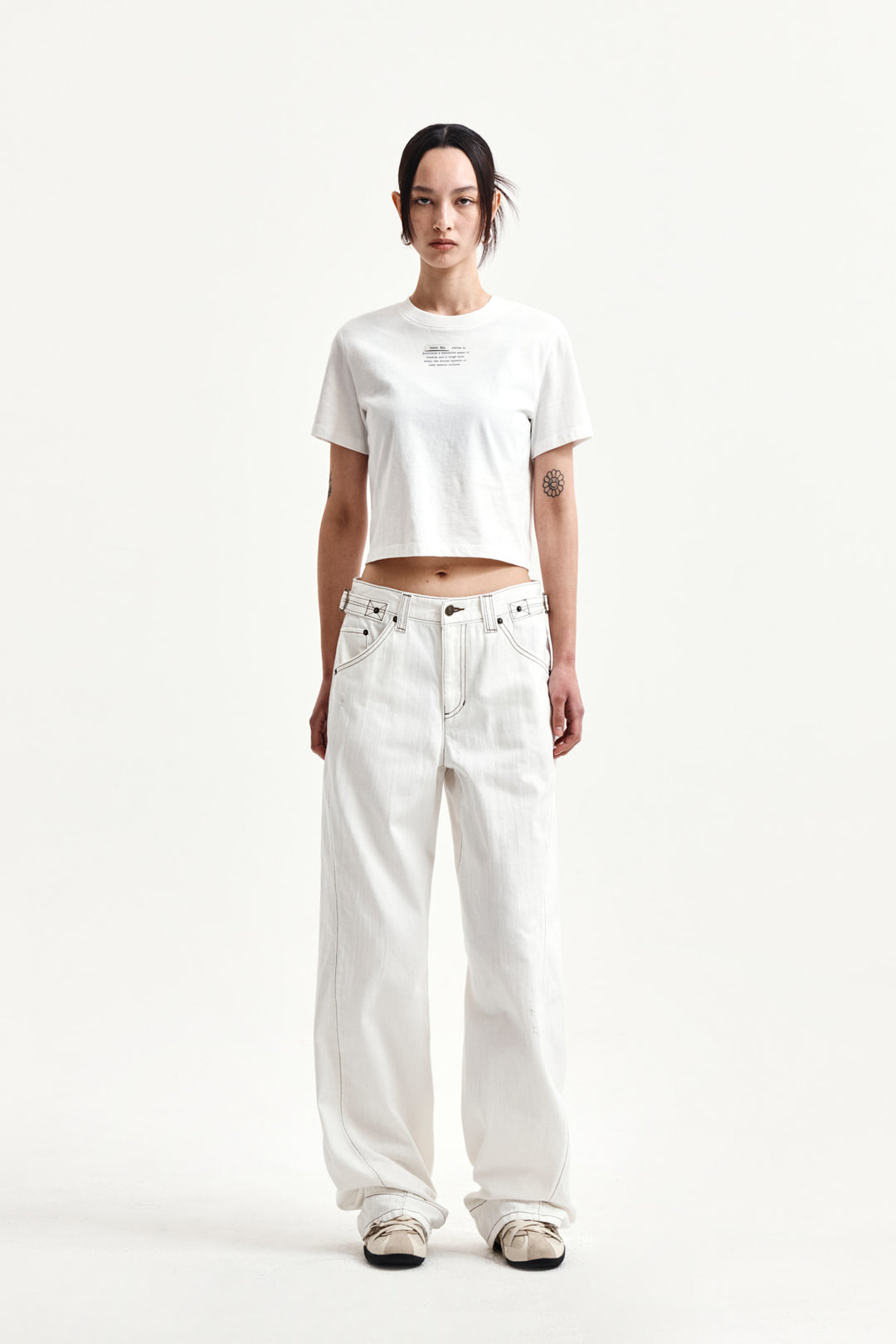 Matin Kim Waist Buckle Stitch Twill Denim — Ivory