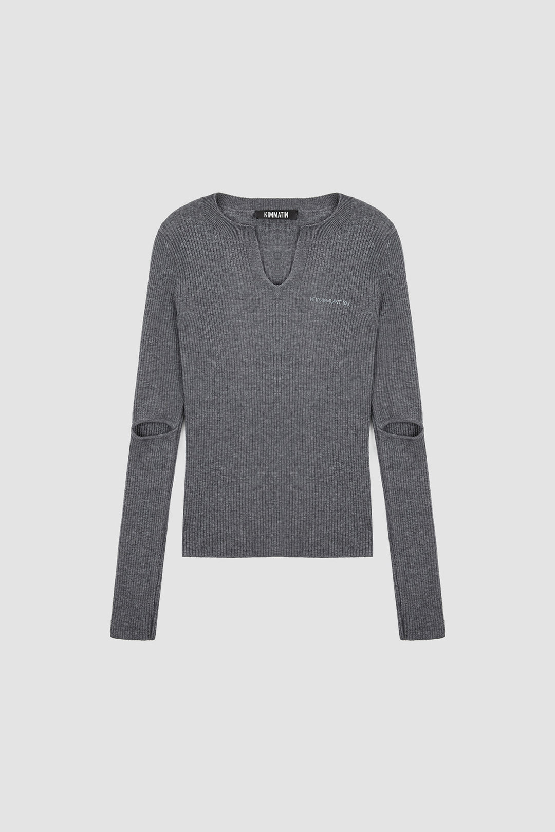 KIMMATIN Slit Point Slim Knit Top — Gray