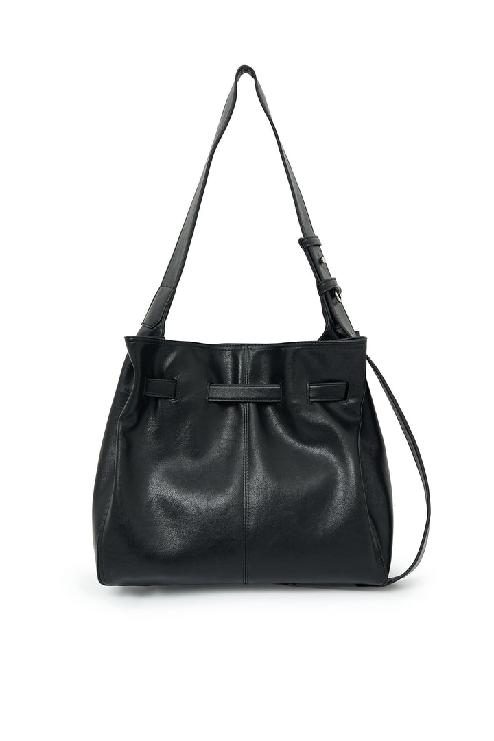 Matin Kim Belted Volunn Mid Bucket Bag — Black