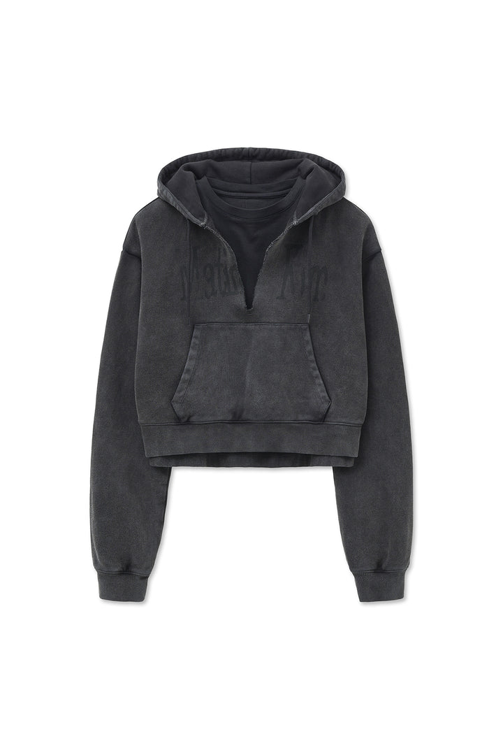 Matin Kim Washed Layered Crop Hoody — Charcoal