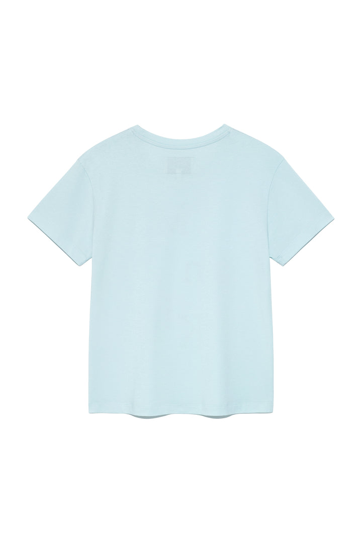 Matin Kim Patchwork Graphic Logo Tee — Light Blue