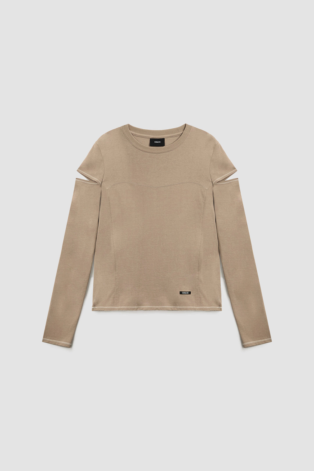 KIMMATIN Stitch Cut Out Long Sleeve Top — Beige