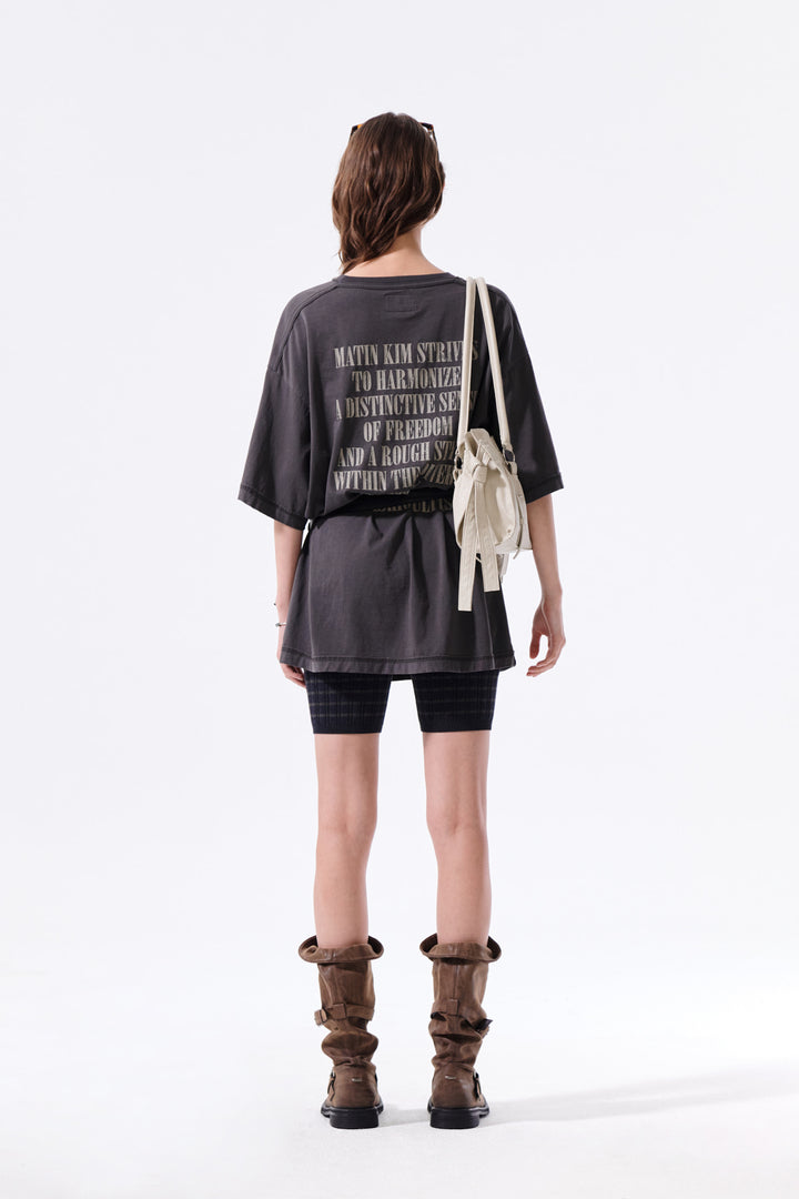 Matin Kim Vintage Lettering Graffiti Top — Charcoal