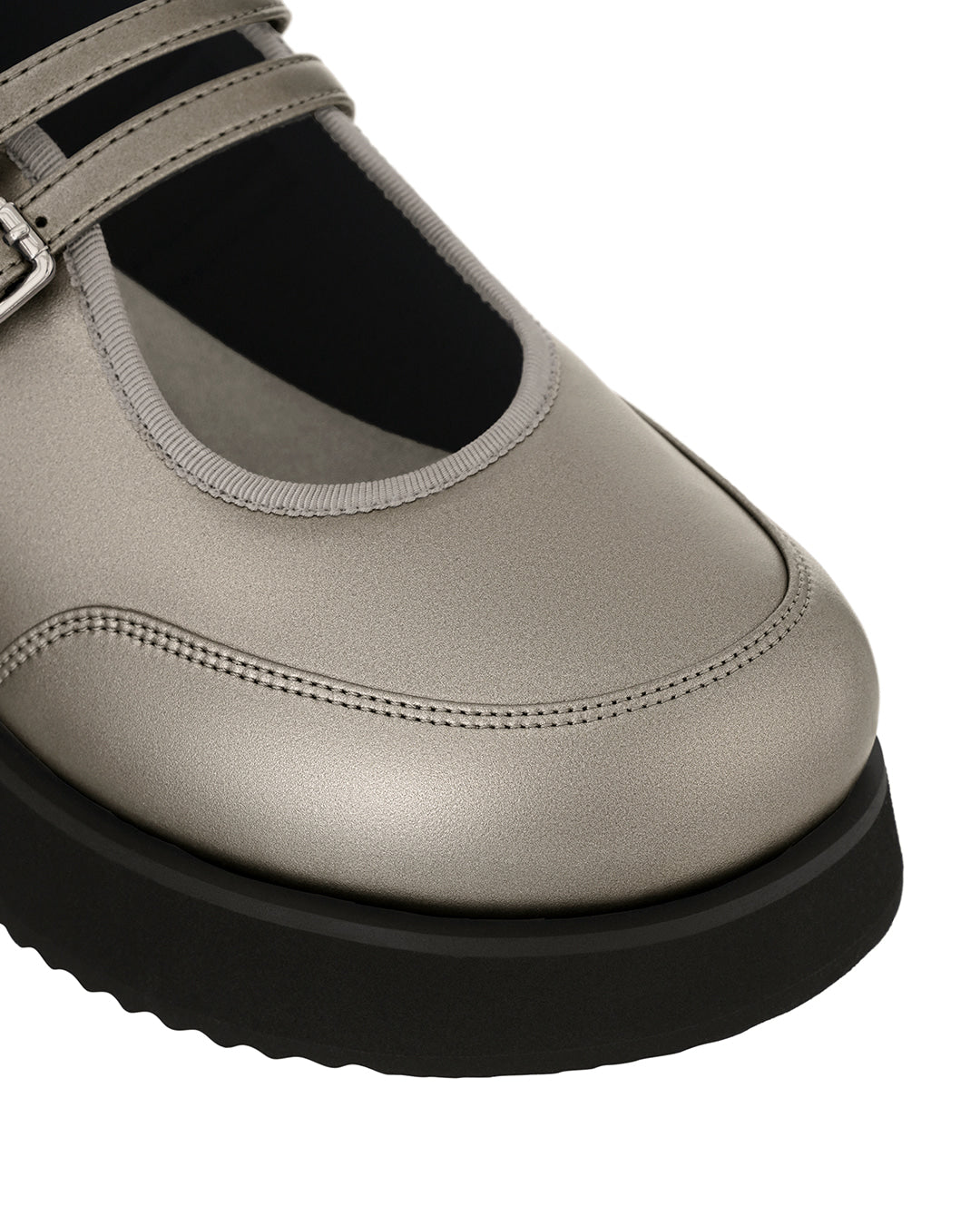 Stand Oil Hatched Platform Mary Jane — Metallic Gray