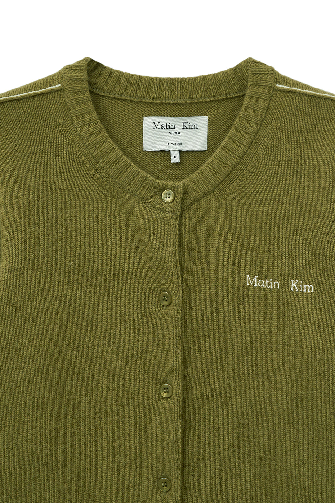 Matin Kim Cashmere Blended Round Knit Cardigan — Olive