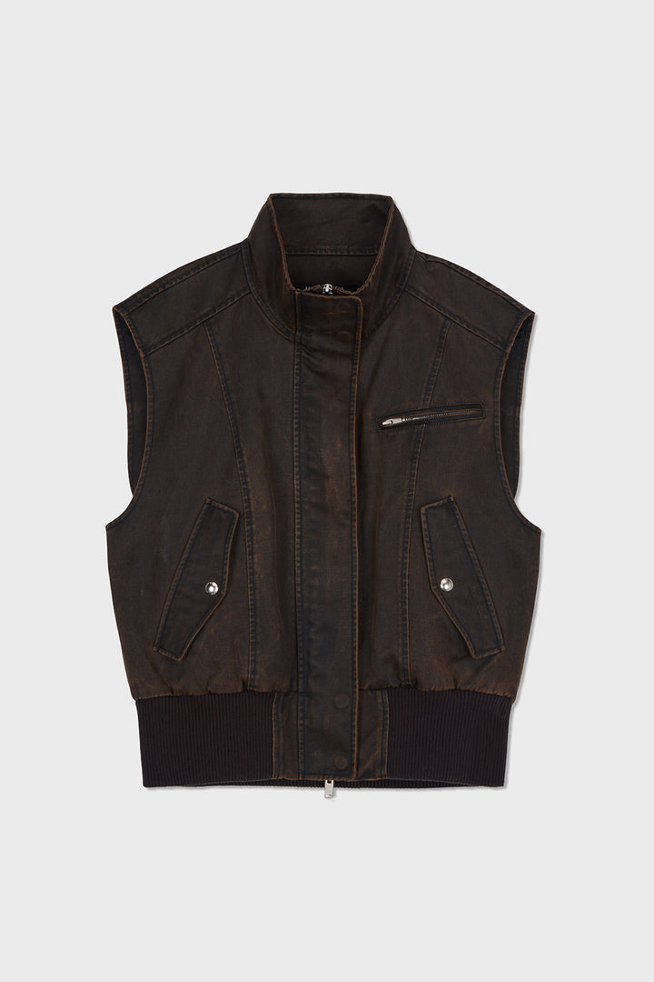 KIMMATIN Washed Blouson Vest — Brown