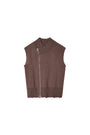 Matin Kim High Neck Logo Knit Zip Vest — Brown