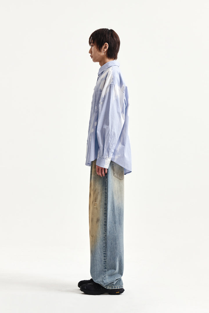 Matin Kim Embroidery Small Logo Shirt — Light Blue