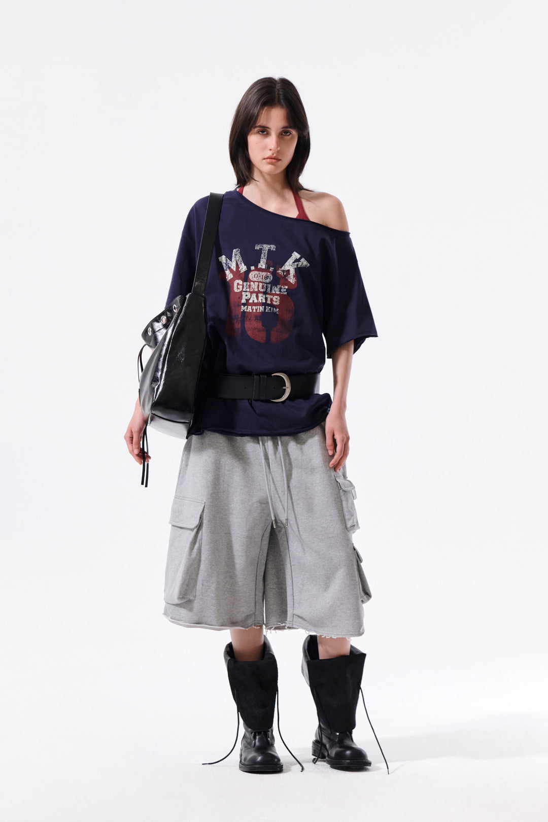 Matin Kim MTK 16 Graffiti Logo Asymmetric Top — Navy blue