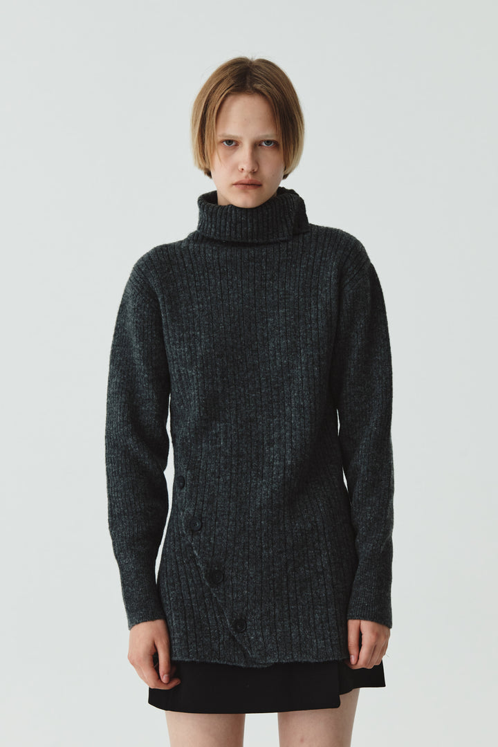 KIMMATIN Button Slit Knit Dress — Charcoal