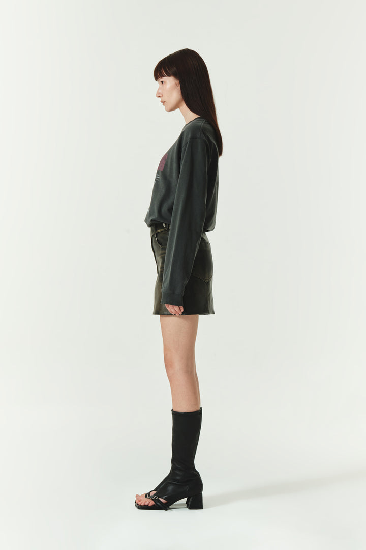 KIMMATIN Washed Printing Long Sleeve Top — Charcoal