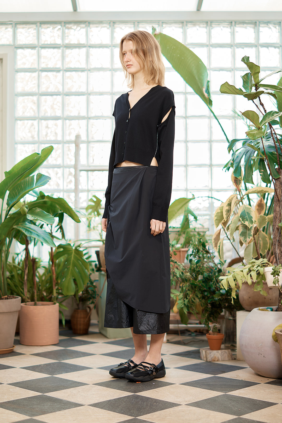 Matin Kim Slit Detail Button Cardigan — Black