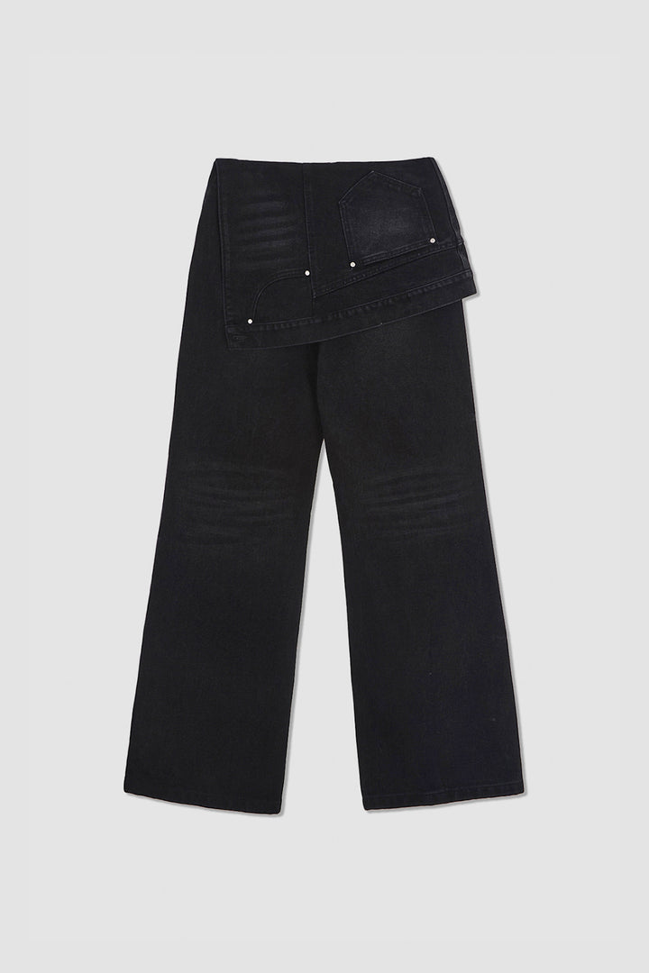 KIMMATIN Upside Down Layered Denim Pants — Black