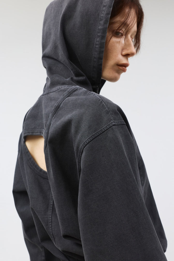 KIMMATIN Back Open Hoody Jersey Dress — Charcoal