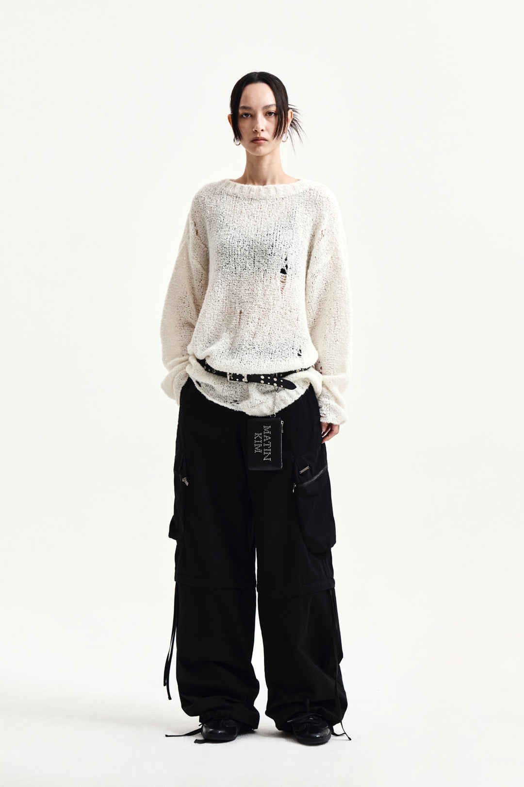 Matin Kim Asymmetric Damaged Knit Pullover — Ivory