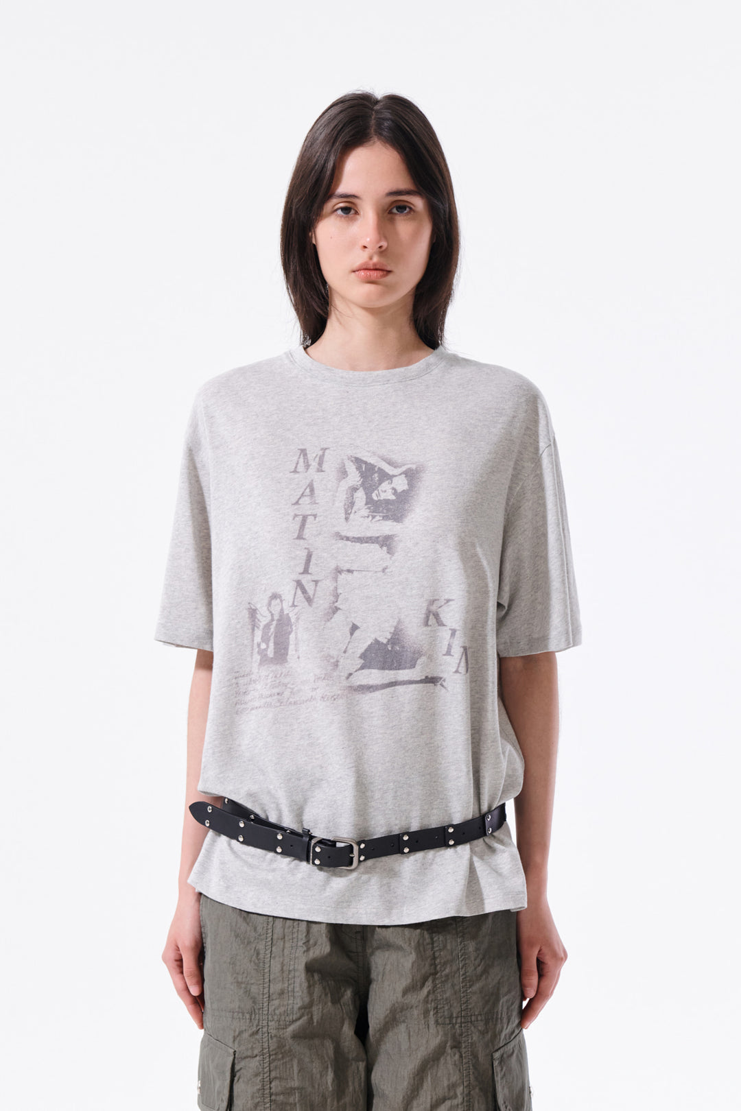 Matin Kim Portrait Graffiti Logo Top — Light Grey